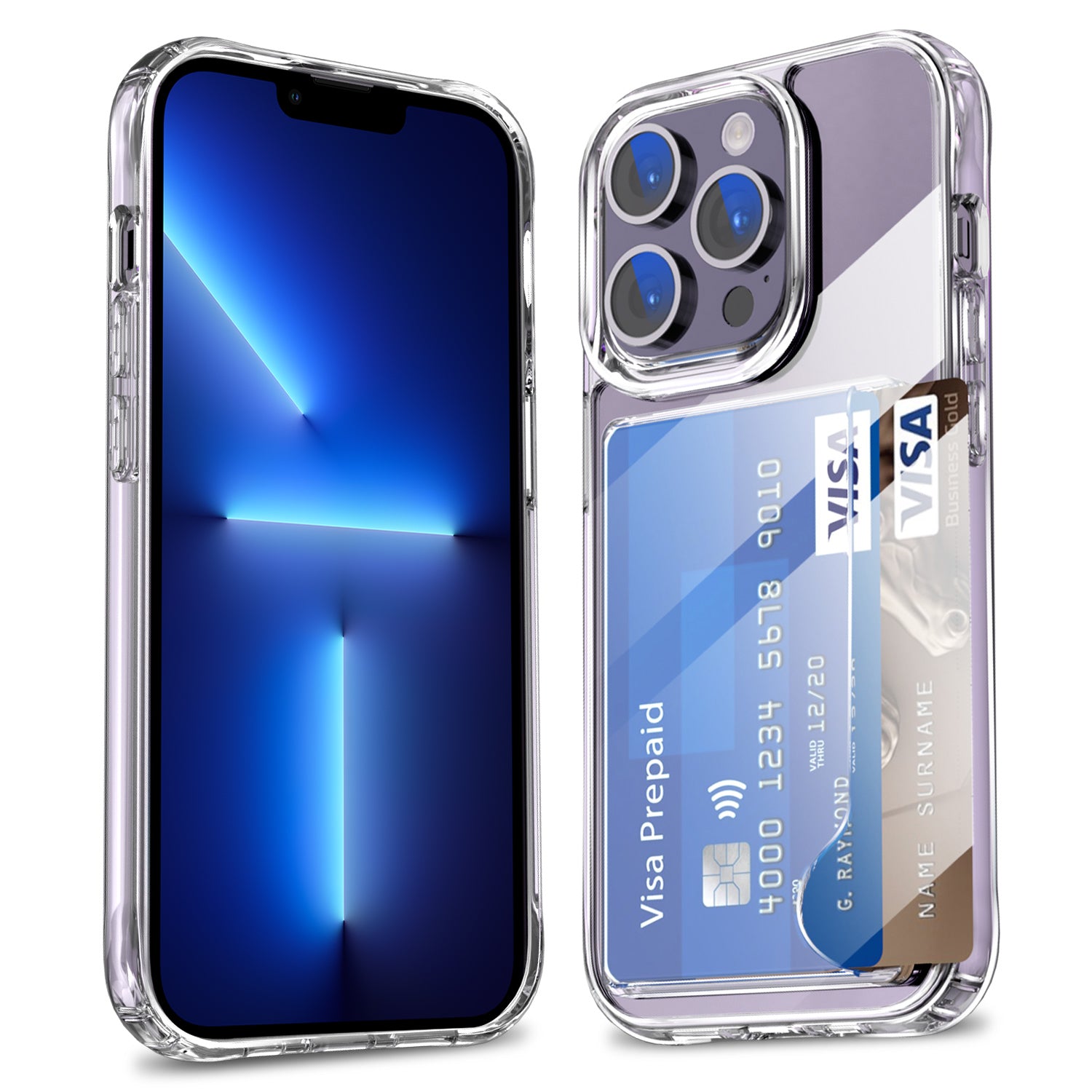 Pro iPhone 13 Pro Transparentní pouzdro na telefon Držák karty Nárazuvzdorný roh TPU + akrylový kryt telefonu Pro iPhone 13 Pro Transparentní pouzdro na telefon Držák karty Nárazuvzdorný roh TPU + akrylový kryt telefonu